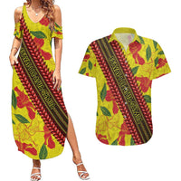 Samoan Culture Couples Matching Summer Maxi Dress and Hawaiian Shirt Hibiscus and Ula Fala with Tapa Pattern YellowColor LT03 Yellow - Polynesian Pride