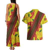 Samoan Culture Couples Matching Tank Maxi Dress and Hawaiian Shirt Hibiscus and Ula Fala with Tapa Pattern YellowColor LT03 - Polynesian Pride