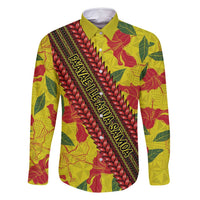 Samoan Culture Family Matching Mermaid Dress and Hawaiian Shirt Hibiscus and Ula Fala with Tapa Pattern YellowColor LT03 Dad's Shirt - Long Sleeve Yellow - Polynesian Pride