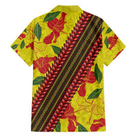 Samoan Culture Family Matching Off Shoulder Maxi Dress and Hawaiian Shirt Hibiscus and Ula Fala with Tapa Pattern YellowColor LT03 - Polynesian Pride