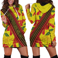 Samoan Culture Hoodie Dress Hibiscus and Ula Fala with Tapa Pattern YellowColor LT03 - Polynesian Pride