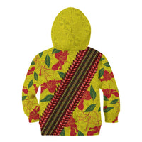 Samoan Culture Kid Hoodie Hibiscus and Ula Fala with Tapa Pattern YellowColor LT03 - Polynesian Pride
