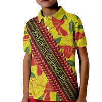Samoan Culture Kid Polo Shirt Hibiscus and Ula Fala with Tapa Pattern YellowColor LT03 Kid Yellow - Polynesian Pride