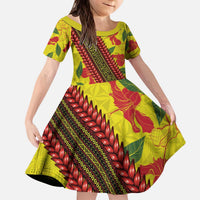 Samoan Culture Kid Short Sleeve Dress Hibiscus and Ula Fala with Tapa Pattern YellowColor LT03 KID Yellow - Polynesian Pride