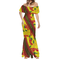 Samoan Culture Mermaid Dress Hibiscus and Ula Fala with Tapa Pattern YellowColor LT03 - Polynesian Pride