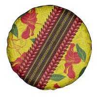 Samoan Culture Spare Tire Cover Hibiscus and Ula Fala with Tapa Pattern Yellow Color LT03 - Polynesian Pride