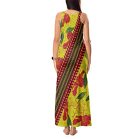 Samoan Culture Tank Maxi Dress Hibiscus and Ula Fala with Tapa Pattern YellowColor LT03 - Polynesian Pride