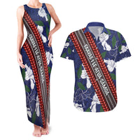 Samoan Culture Couples Matching Tank Maxi Dress and Hawaiian Shirt Hibiscus and Ula Fala with Tapa Pattern Blue Color LT03 Blue - Polynesian Pride