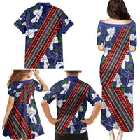 Samoan Culture Family Matching Puletasi and Hawaiian Shirt Hibiscus and Ula Fala with Tapa Pattern Blue Color LT03 - Polynesian Pride