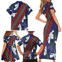 Samoan Culture Family Matching Short Sleeve Bodycon Dress and Hawaiian Shirt Hibiscus and Ula Fala with Tapa Pattern Blue Color LT03 - Polynesian Pride