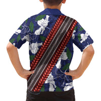 Samoan Culture Family Matching Summer Maxi Dress and Hawaiian Shirt Hibiscus and Ula Fala with Tapa Pattern Blue Color LT03 - Polynesian Pride