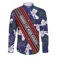Samoan Culture Family Matching Summer Maxi Dress and Hawaiian Shirt Hibiscus and Ula Fala with Tapa Pattern Blue Color LT03 Dad's Shirt - Long Sleeve Blue - Polynesian Pride