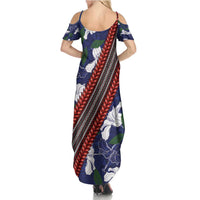 Samoan Culture Family Matching Summer Maxi Dress and Hawaiian Shirt Hibiscus and Ula Fala with Tapa Pattern Blue Color LT03 - Polynesian Pride