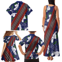 Samoan Culture Family Matching Tank Maxi Dress and Hawaiian Shirt Hibiscus and Ula Fala with Tapa Pattern Blue Color LT03 - Polynesian Pride