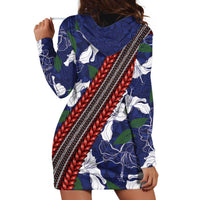 Samoan Culture Hoodie Dress Hibiscus and Ula Fala with Tapa Pattern Blue Color LT03 - Polynesian Pride