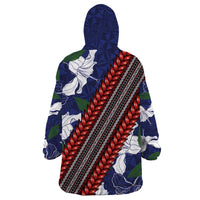 Samoan Culture Wearable Blanket Hoodie Hibiscus and Ula Fala with Tapa Pattern Blue Color LT03 - Polynesian Pride