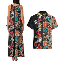 Hawaiian Hibiscus and Tropical Leaves Couples Matching Tank Maxi Dress and Hawaiian Shirt Patchwork Grunge Abstract Vintage Style LT03 - Polynesian Pride