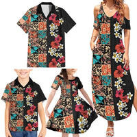Hawaiian Hibiscus and Tropical Leaves Family Matching Summer Maxi Dress and Hawaiian Shirt Patchwork Grunge Abstract Vintage Style LT03 - Polynesian Pride