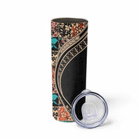 Hawaiian Hibiscus and Tropical Leaves Skinny Tumbler Patchwork Grunge Abstract and Tapa Tribal Pattern Half Style LT03 - Polynesian Pride