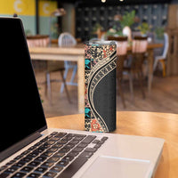 Hawaiian Hibiscus and Tropical Leaves Skinny Tumbler Patchwork Grunge Abstract and Tapa Tribal Pattern Half Style LT03 - Polynesian Pride