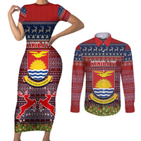 Personalised Kiribati Christmas Couples Matching Short Sleeve Bodycon Dress and Long Sleeve Button Shirts Coat of Arms and Map Beautiful Merry Xmas Snowflake LT03 Red - Polynesian Pride