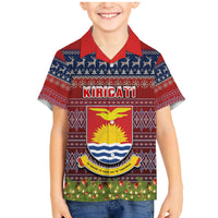 Personalised Kiribati Christmas Family Matching Mermaid Dress and Hawaiian Shirt Coat of Arms and Map Beautiful Merry Xmas Snowflake LT03 Son's Shirt Red - Polynesian Pride