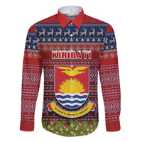 Personalised Kiribati Christmas Family Matching Tank Maxi Dress and Hawaiian Shirt Coat of Arms and Map Beautiful Merry Xmas Snowflake LT03 Dad's Shirt - Long Sleeve Red - Polynesian Pride
