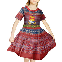Personalised Kiribati Christmas Kid Short Sleeve Dress Coat of Arms and Map Beautiful Merry Xmas Snowflake LT03 - Polynesian Pride