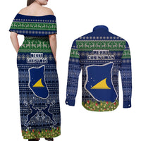 Tokelau Christmas Couples Matching Off Shoulder Maxi Dress and Long Sleeve Button Shirts Coat of Arms and Map Beautiful Merry Xmas Snowflake LT03 - Polynesian Pride