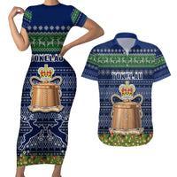 Tokelau Christmas Couples Matching Short Sleeve Bodycon Dress and Hawaiian Shirt Coat of Arms and Map Beautiful Merry Xmas Snowflake LT03 Blue - Polynesian Pride