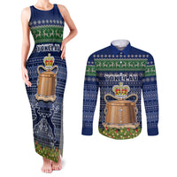 Tokelau Christmas Couples Matching Tank Maxi Dress and Long Sleeve Button Shirts Coat of Arms and Map Beautiful Merry Xmas Snowflake LT03 Blue - Polynesian Pride