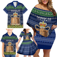 Tokelau Christmas Family Matching Off Shoulder Short Dress and Hawaiian Shirt Coat of Arms and Map Beautiful Merry Xmas Snowflake LT03 - Polynesian Pride