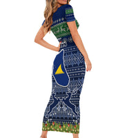Tokelau Christmas Family Matching Short Sleeve Bodycon Dress and Hawaiian Shirt Coat of Arms and Map Beautiful Merry Xmas Snowflake LT03 - Polynesian Pride