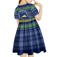 Tokelau Christmas Kid Short Sleeve Dress Coat of Arms and Map Beautiful Merry Xmas Snowflake LT03 - Polynesian Pride