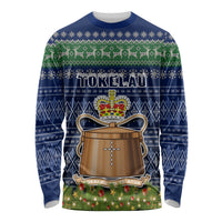 Tokelau Christmas Long Sleeve Shirt Coat of Arms and Map Beautiful Merry Xmas Snowflake LT03 Unisex Blue - Polynesian Pride