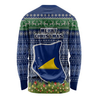 Tokelau Christmas Long Sleeve Shirt Coat of Arms and Map Beautiful Merry Xmas Snowflake LT03 - Polynesian Pride
