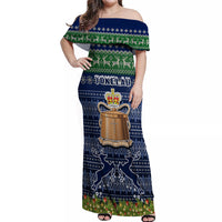 Tokelau Christmas Off Shoulder Maxi Dress Coat of Arms and Map Beautiful Merry Xmas Snowflake LT03 Women Blue - Polynesian Pride