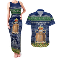 Personalised Tokelau Christmas Couples Matching Tank Maxi Dress and Hawaiian Shirt Coat of Arms and Map Beautiful Merry Xmas Snowflake LT03 Blue - Polynesian Pride