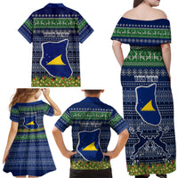 Personalised Tokelau Christmas Family Matching Off Shoulder Long Sleeve Dress and Hawaiian Shirt Coat of Arms and Map Beautiful Merry Xmas Snowflake LT03 - Polynesian Pride
