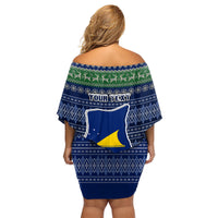 Personalised Tokelau Christmas Family Matching Off Shoulder Short Dress and Hawaiian Shirt Coat of Arms and Map Beautiful Merry Xmas Snowflake LT03 - Polynesian Pride