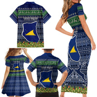 Personalised Tokelau Christmas Family Matching Short Sleeve Bodycon Dress and Hawaiian Shirt Coat of Arms and Map Beautiful Merry Xmas Snowflake LT03 - Polynesian Pride