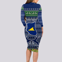 Personalised Tokelau Christmas Long Sleeve Bodycon Dress Coat of Arms and Map Beautiful Merry Xmas Snowflake LT03 - Polynesian Pride