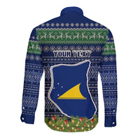 Personalised Tokelau Christmas Long Sleeve Button Shirt Coat of Arms and Map Beautiful Merry Xmas Snowflake LT03 - Polynesian Pride