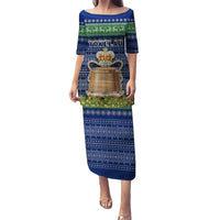 Personalised Tokelau Christmas Puletasi Coat of Arms and Map Beautiful Merry Xmas Snowflake LT03 Long Dress Blue - Polynesian Pride
