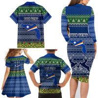 Personalised Marshall Islands Christmas Family Matching Long Sleeve Bodycon Dress and Hawaiian Shirt Coat of Arms and Map Beautiful Merry Xmas Snowflake LT03 - Polynesian Pride
