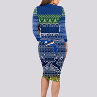 Personalised Marshall Islands Christmas Long Sleeve Bodycon Dress Coat of Arms and Map Beautiful Merry Xmas Snowflake LT03 - Polynesian Pride