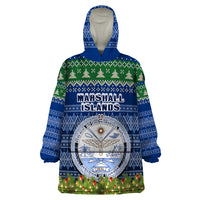 Personalised Marshall Islands Christmas Wearable Blanket Hoodie Coat of Arms and Map Beautiful Merry Xmas Snowflake LT03 One Size Blue - Polynesian Pride