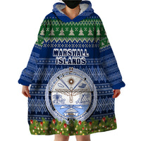 Personalised Marshall Islands Christmas Wearable Blanket Hoodie Coat of Arms and Map Beautiful Merry Xmas Snowflake LT03 - Polynesian Pride