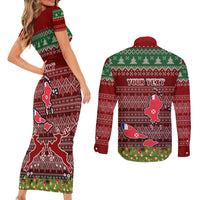 Personalised Wallis and Futuna Christmas Couples Matching Short Sleeve Bodycon Dress and Long Sleeve Button Shirts Coat of Arms and Map Beautiful Merry Xmas Snowflake LT03 - Polynesian Pride