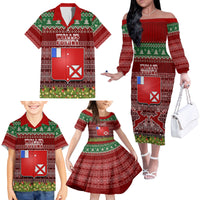Personalised Wallis and Futuna Christmas Family Matching Off Shoulder Long Sleeve Dress and Hawaiian Shirt Coat of Arms and Map Beautiful Merry Xmas Snowflake LT03 - Polynesian Pride